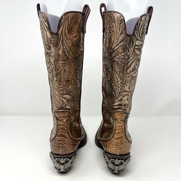 Rare Vintage Giuseppe Zanotti Gold Tooled Leather Western Cowboy Boots Size 6 - Picture 4 of 8